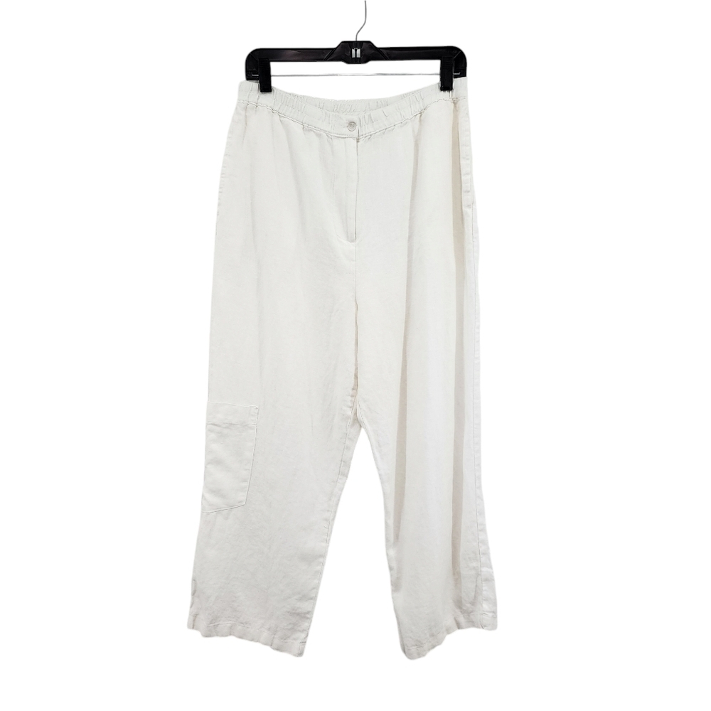 Linden Hill Women's 100% Linen Relaxed Fit Cargo Pants White Lagenlook- M